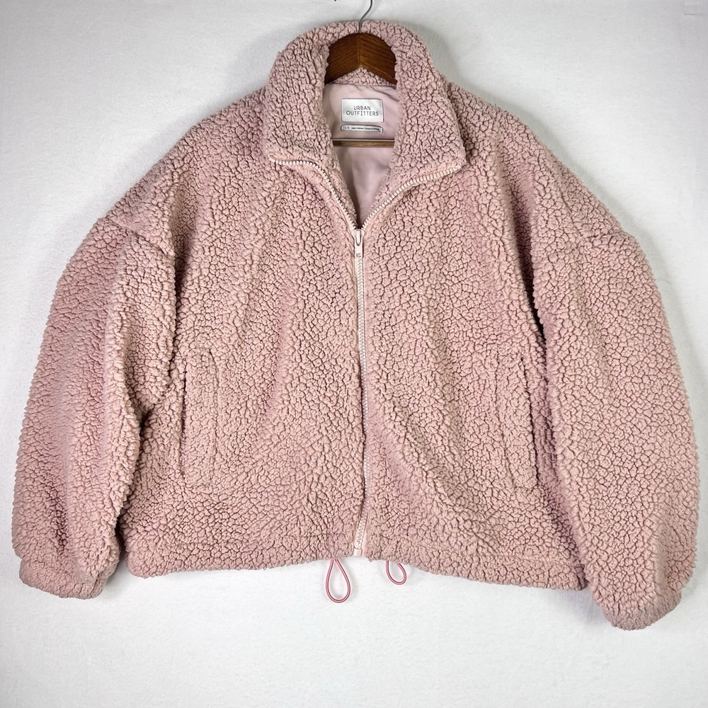 Urban Outfitters Pink Teddy Sherpa Fleece Zip Up Jacket Size L‎